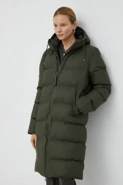 Γυναικεία Μακριά μπουφάν Μπουφάν Rains Long Puffer Jacket , χρώμα: πράσινο -Ρούχα Rains unnamed file 20