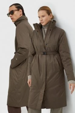 Γυναικεία Μακριά μπουφάν Μπουφάν Rains Long Padded Nylon W Coat , χρώμα: καφέ